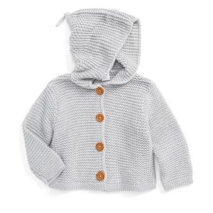 Baby Organic Cotton Hooded Cardigan, Grey Ash Heather, Size 6months